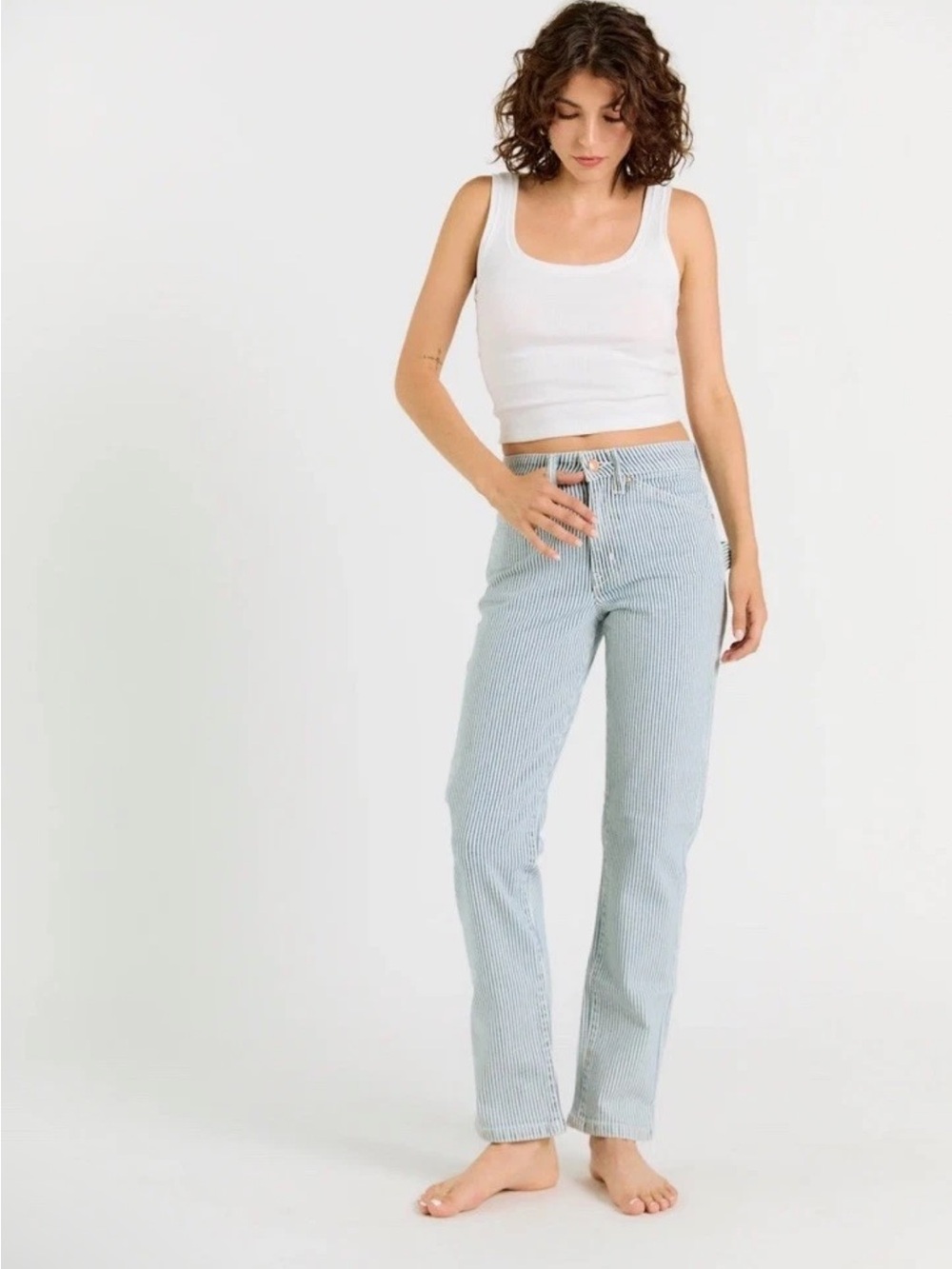 Porter Peyton Painter Light Blue Pinstripe Straight-Leg Jeans for Women